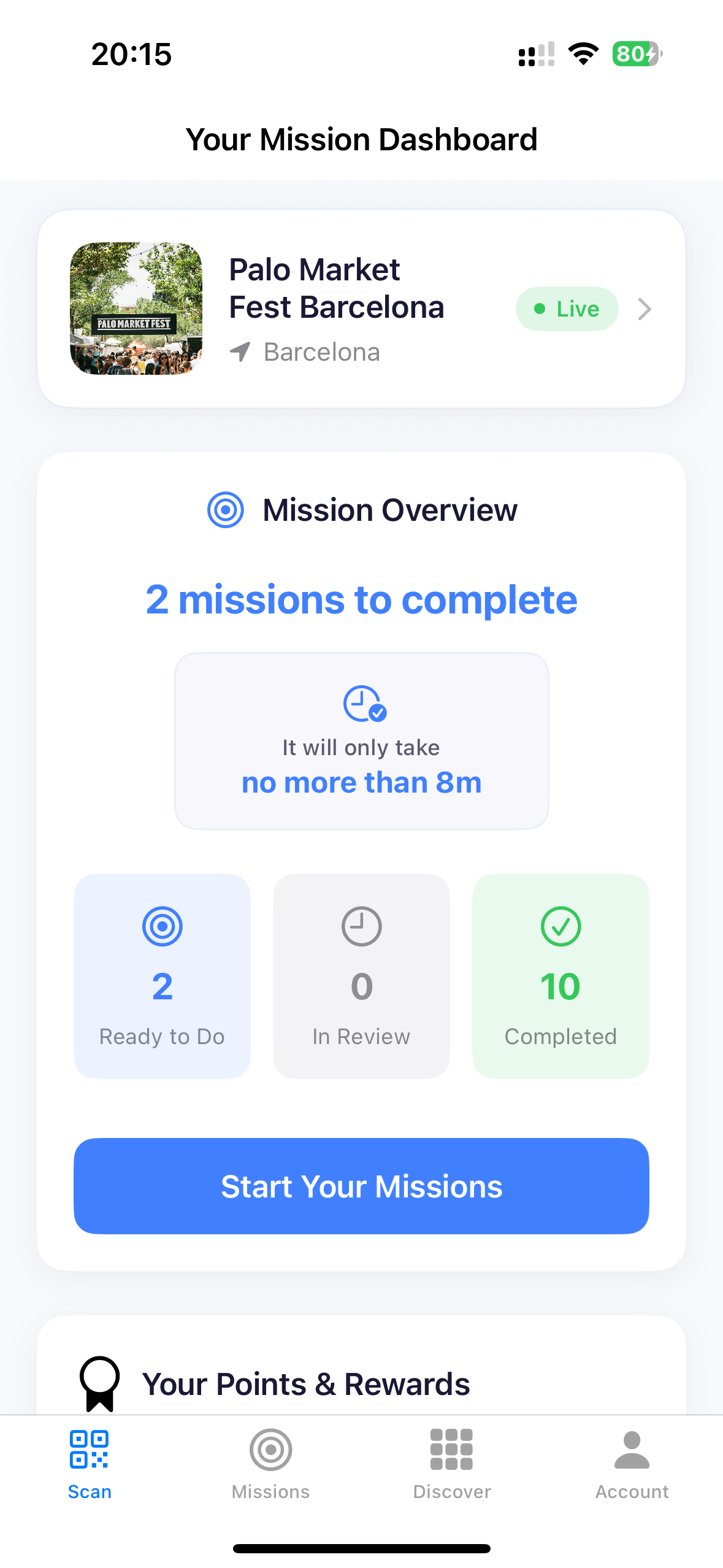 User Mission Dashboard Screenshot